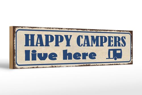 Holzschild Spruch 46x10cm happy Campers live here Camping Dekoration