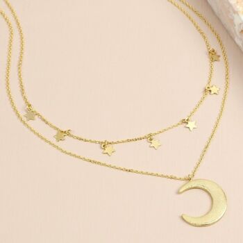 Collier doré double épaisseur étoiles et lune 1