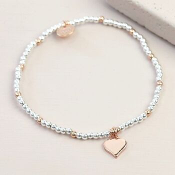 Bracelet de perles coeur en or rose en argent et or rose