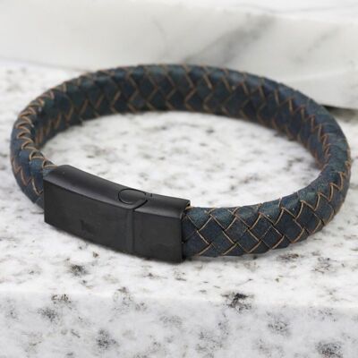 Pulsera grande con broche negro mate azul antiguo