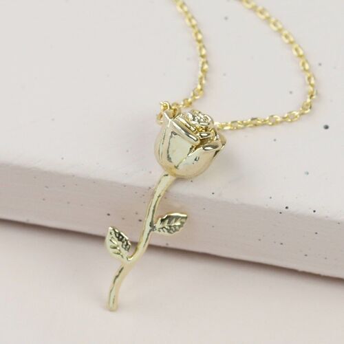 Stem Rose Pendant Necklace in Gold