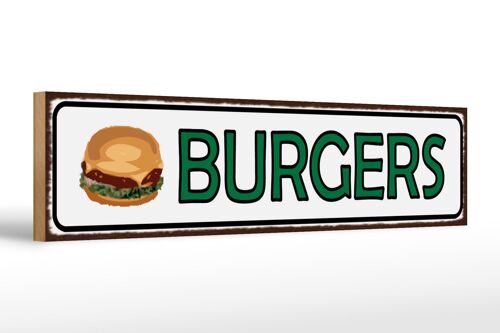 Holzschild Hinweis 46x10cm Burger Fast Food Dekoration