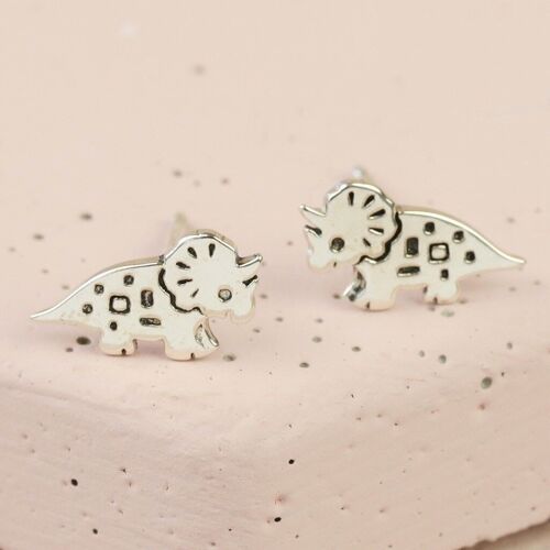 Sterling Silver Triceratops Dinosaur Stud Earrings