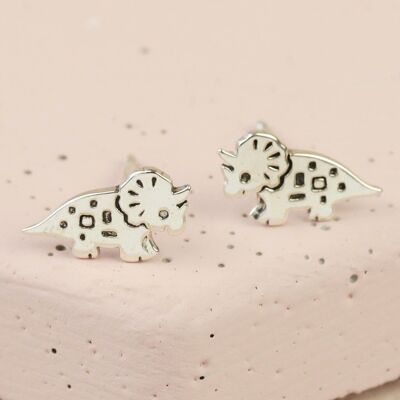 Sterling Silver Triceratops Dinosaur Stud Earrings