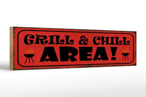 Holzschild Spruch 46x10cm Grill Chill Area Grillen Dekoration