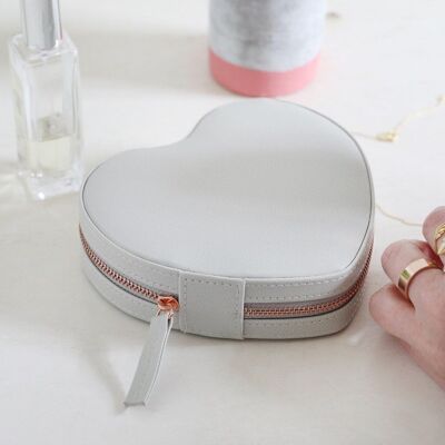 Grey  Heart  PU travel Jewellery Case