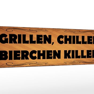 Cartello in legno con scritta 46x10 cm decorazione barbecue chill beer kill