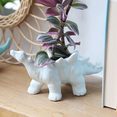 White Stegosaurus Dinosaur Planter