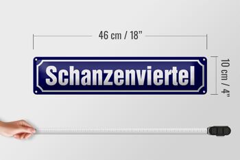 Plaque de rue en tôle 46x10cm Schanzenviertel Hamburg panneau bleu 4