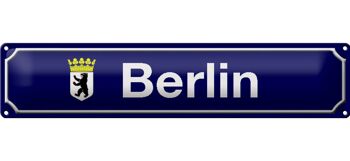 Plaque de rue en tôle 46x10cm, blason de Berlin, panneau bleu 1