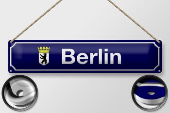 Plaque de rue en tôle 46x10cm, blason de Berlin, panneau bleu 2