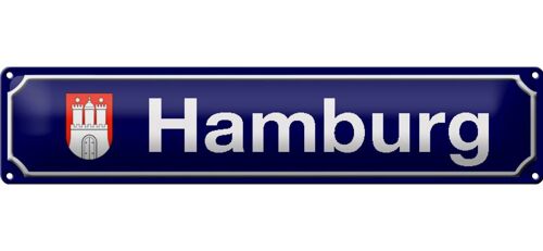 Blechschild Straßenschild 46x10cm Hamburg Wappen blaues Schild