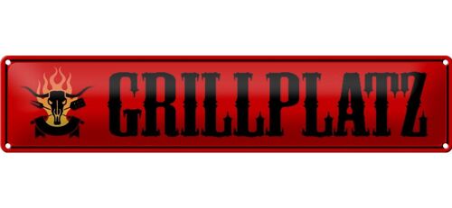 Blechschild Straßenschild 46x10cm Grillplatz Grillen rotes Schild