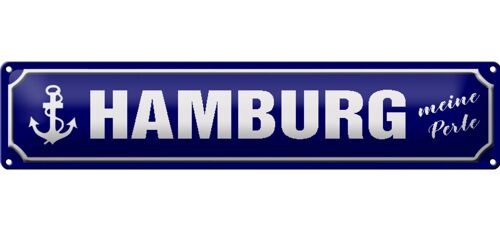 Blechschild Straßenschild 46x10cm Hamburg Anker meine Perle Dekoration