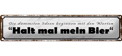 Blechschild Spruch 46x10cm dümmste Ideen halt mein Bier Dekoration