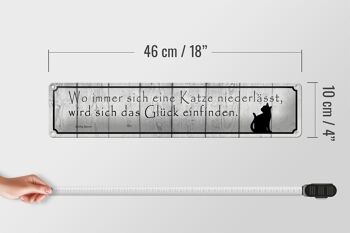 Plaque en étain disant 46x10cm où le chat s'installe aura de la chance, décoration 4