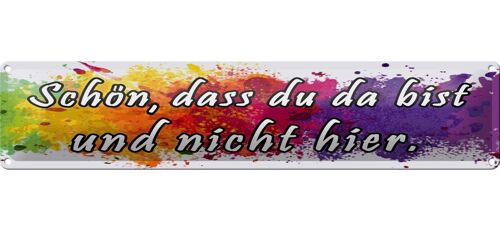 Blechschild Spruch 46x10cm schön dass du da bist nicht hier Dekoration