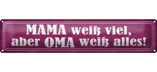 Blechschild Spruch 46x10cm Mama weiß viel Oma weiß alles Dekoration