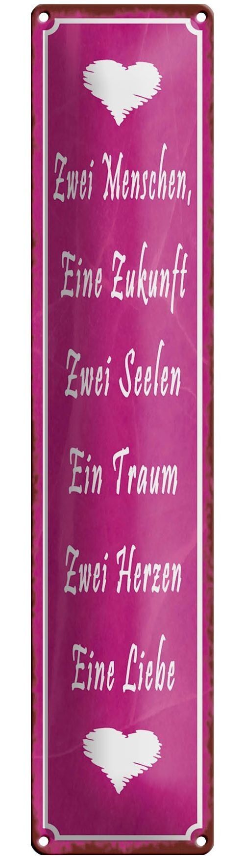 Cartel de chapa con texto en inglés "Dos personas, corazones, un amor", 10x46 cm