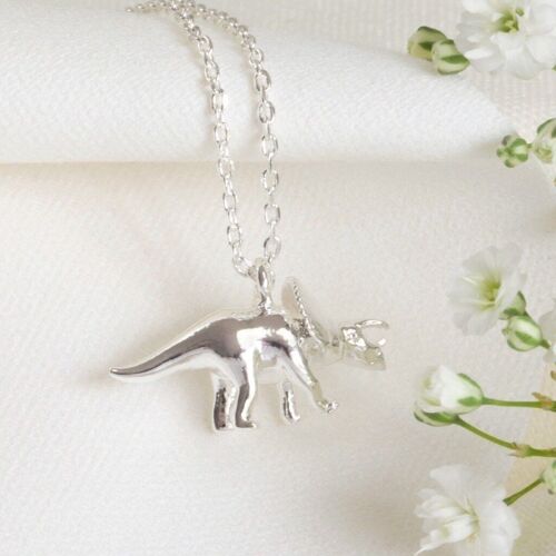 Silver Triceratops Dinosaur Necklace
