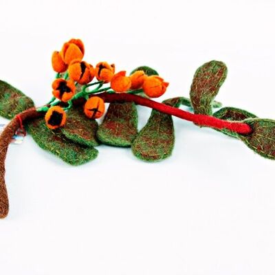 Filzblume Zweig mit Mispeln, orange, 40cm