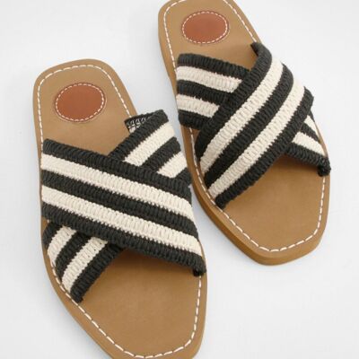 SANDALO PIATTO SLIPPER INTRECCIATO BEIGE NERO