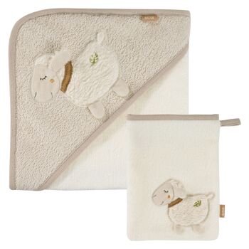 Set de bain mouton NATUR – set de bain serviette & gant de toilette en coton biologique (kbA) – avec motif animalier 1