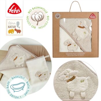 Set de bain mouton NATUR – set de bain serviette & gant de toilette en coton biologique (kbA) – avec motif animalier 5