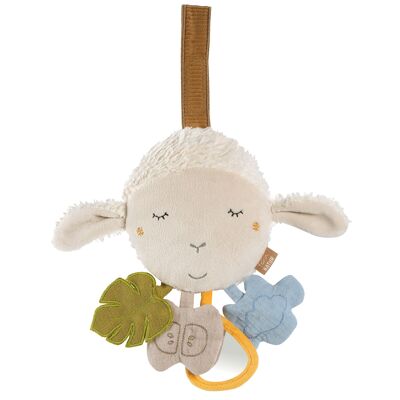 Actividad oveja NATURALEZA - juguete de motricidad para colgar con etiquetas para agarrar y hacer ruidos elaborado con algodón orgánico de cultivo controlado (kbA)