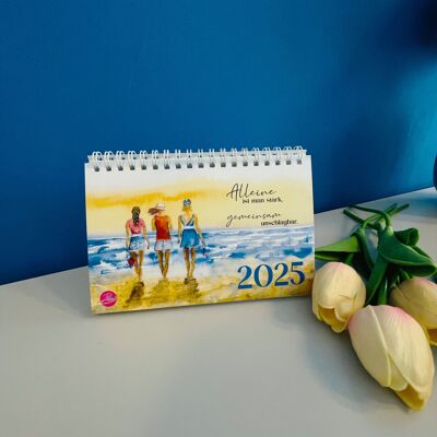 Calendario de mesa 2025, frases positivas con imágenes en acuarela, 13 páginas, tamaño 17x 11,5 cm