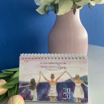Calendario da tavolo 2026, frasi positive con acquerelli, 13 pagine, formato 17x11,5 cm