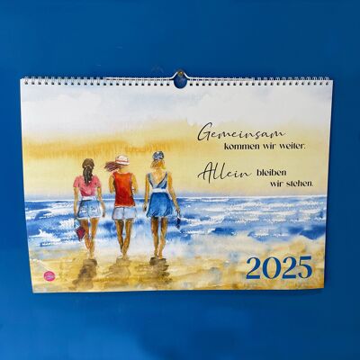 Wandkalender DIN A3, positive Sprüche mit Aquarelle-Bildern, Monatskalender 2025