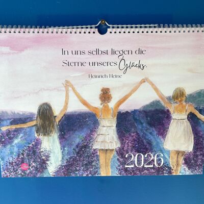 Calendario da parete DIN A3, frasi positive con immagini acquerellate, calendario mensile 2026