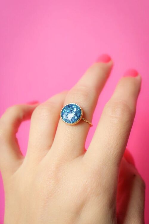 Bague ronde S paillettes bleues