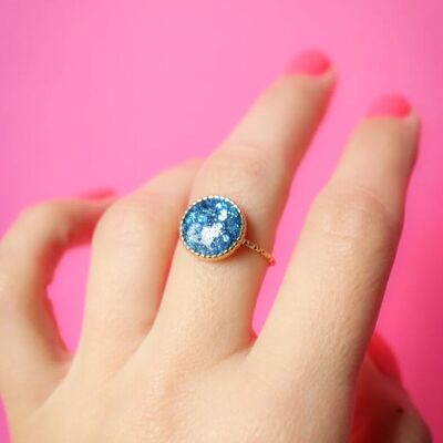 Round ring S blue glitter