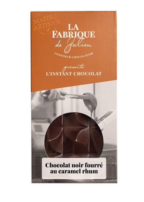 tablette de chocolat noir fourrée de caramel au beurre salé au rhum