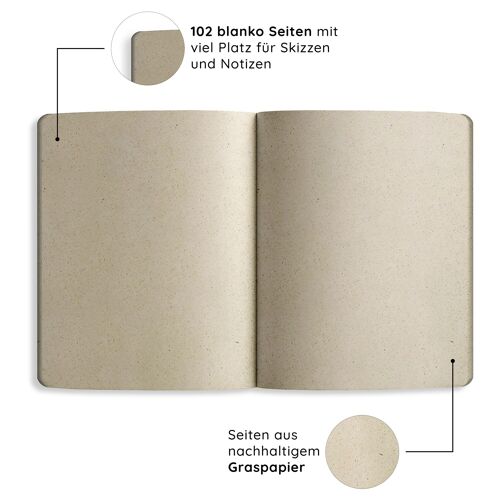 Nachhaltiges A6 Notizbuch/Tagebuch/Journal aus Graspapier – Samenbuch