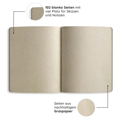 Nachhaltiges A6 Notizbuch/Tagebuch/Journal aus Graspapier – Samenbuch