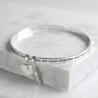 New 'Never Forgotten'  Meaningful Word Bangle Silver
