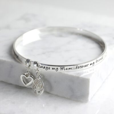 Nuovo braccialetto con parole significative "Always My Mum Forever My Friend" argento