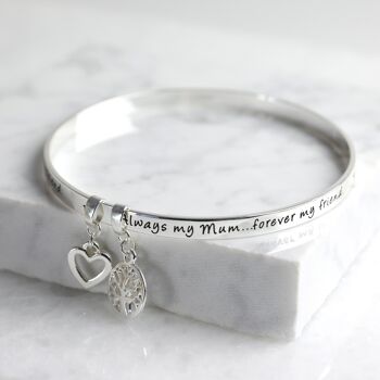 Nouveau bracelet avec mots significatifs « Always My Mum Forever My Friend » Argent