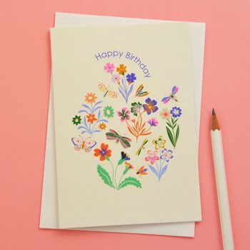Carte de voeux joyeux anniversaire papillons et fleurs 1