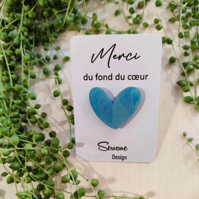 Pin's " Merci du fond du coeur " - Bleu profond nacré