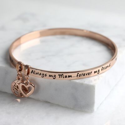 Nuevo brazalete con palabra significativa 'Always My Mum Forever My Friend' en oro rosa