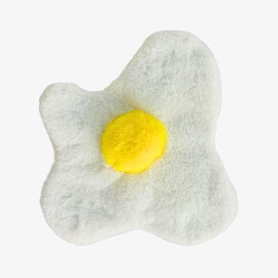 WufWuf Sunny-Side Squeak: El juguete de peluche para perros con forma de huevo frito