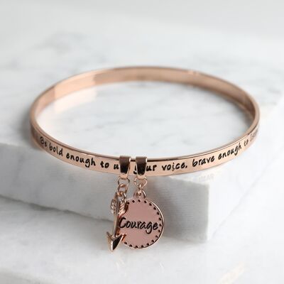 Nuovo braccialetto con parole significative "Bold and Brave" in oro rosa