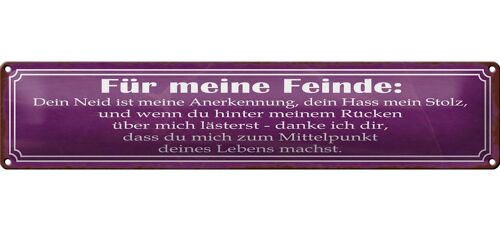 Blechschild Spruch 46x10cm für meine Feinde dein Neid ist Dekoration