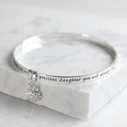 New 'Precious Daughter' Meaningful Word Bangle Silver