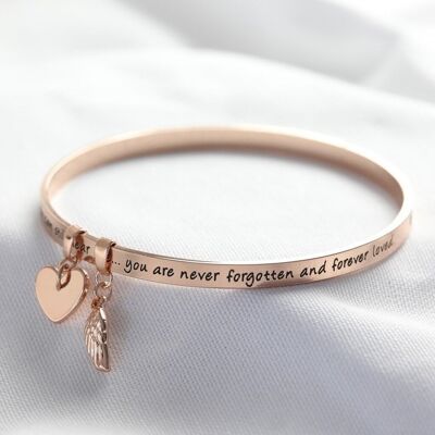New 'Never Forgotten' Meaningful Word Bangle in Rose Gold