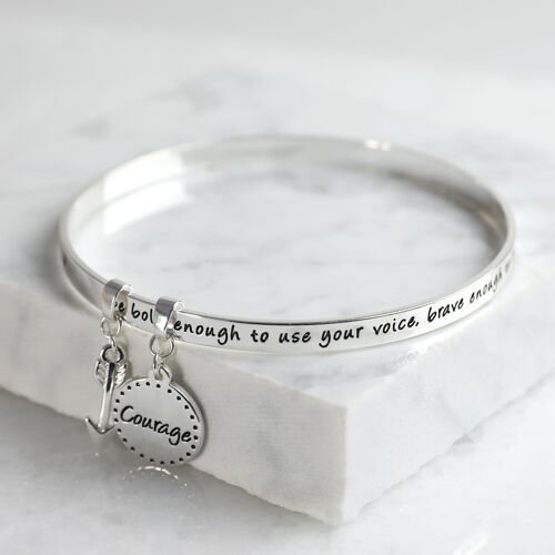 New 'Bold and Brave' Meaningful Word Bangle Silver